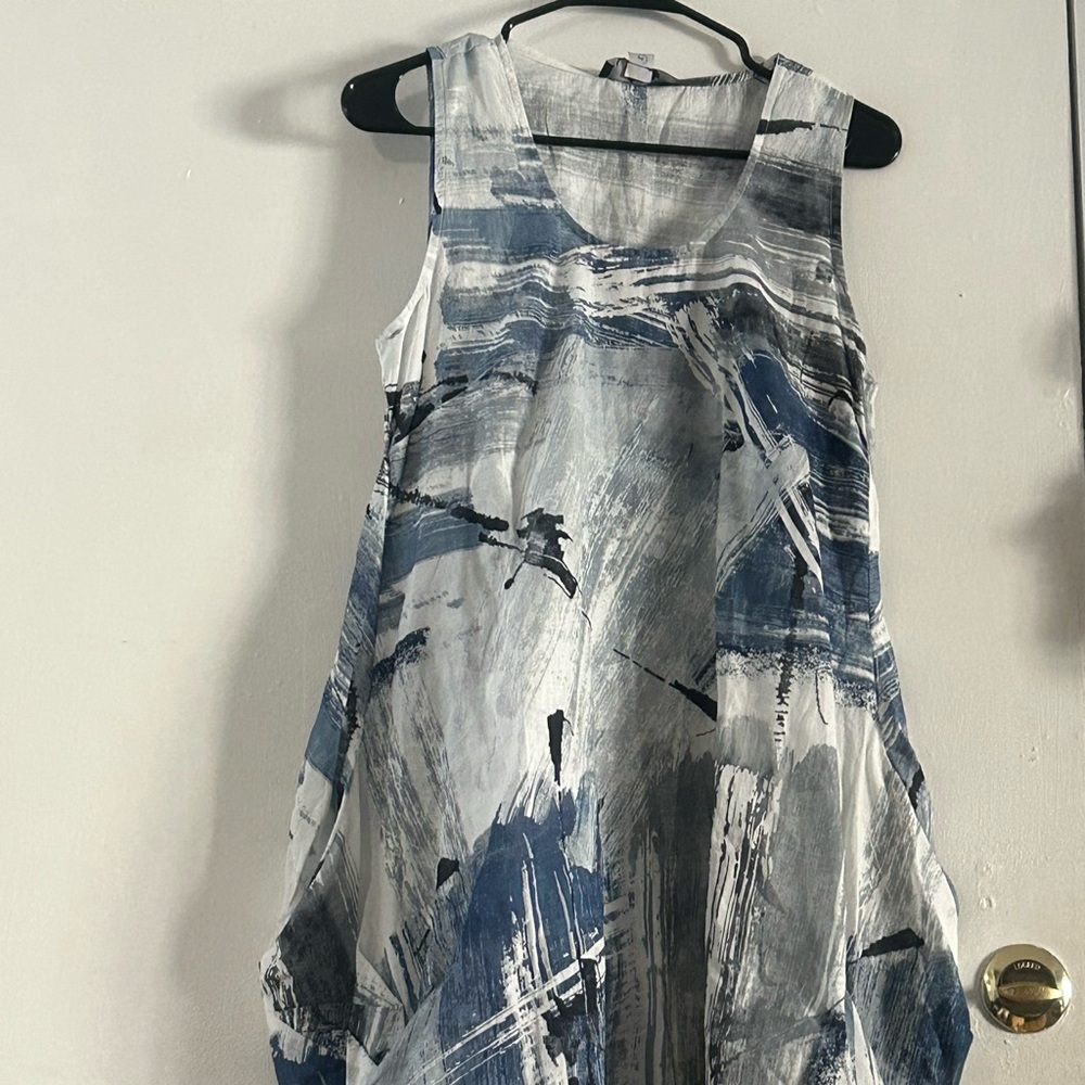 Artistic Blue and White Midi Dress